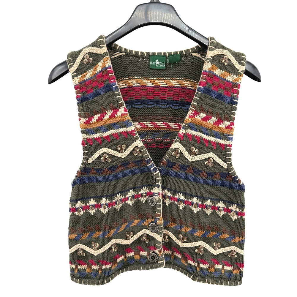 Vtg. 90's Hunt Club Womens S/P Pre-Owned Knit‎ Sweater Vest Buttons Grandpacore